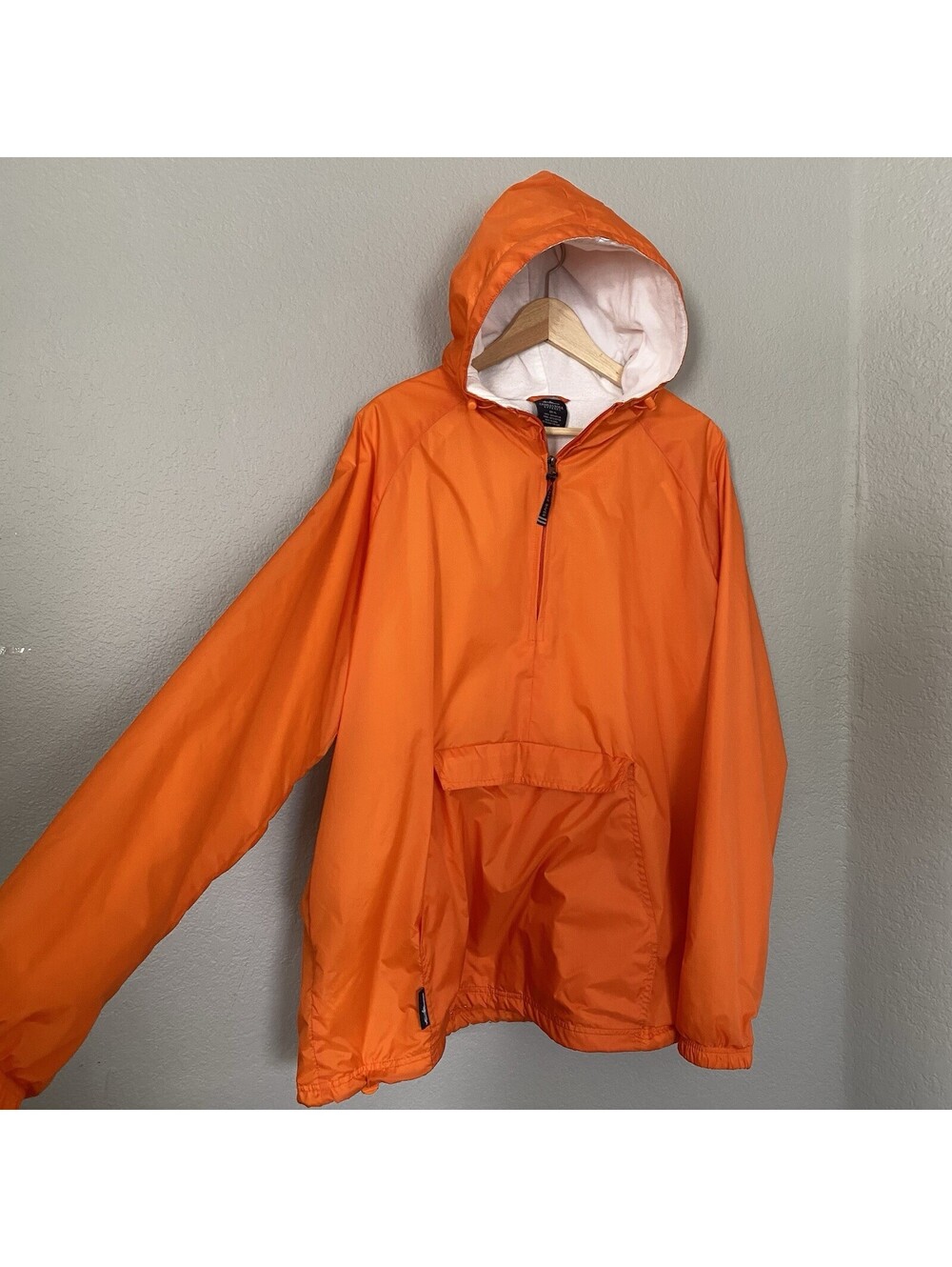 Charles River Apparel Men’s Orange Hooded Lined Half Zip Anorak Jacket XL Light
